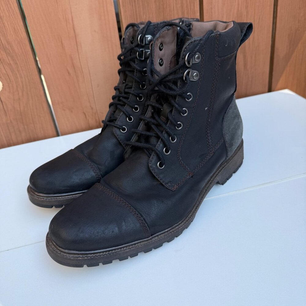 Mens Dockers Black Leather & Suede Lace-Up Ankle Boots Size 8M - Picture 2 of 9